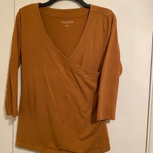 Soft Surroundings Women's Brown Long Sleeve Top Front Cross Body Pull On, Med.